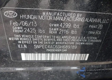 2013 Hyundai Sonata Limited z USA, uszkodzony, nr VIN 5NPEC4AC6DH689189